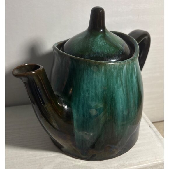 Vintage Blue Mountain Pottery Teapot Green Drip Glaze Ceramic With Lid 6.25" Tal - Picture 4 of 8